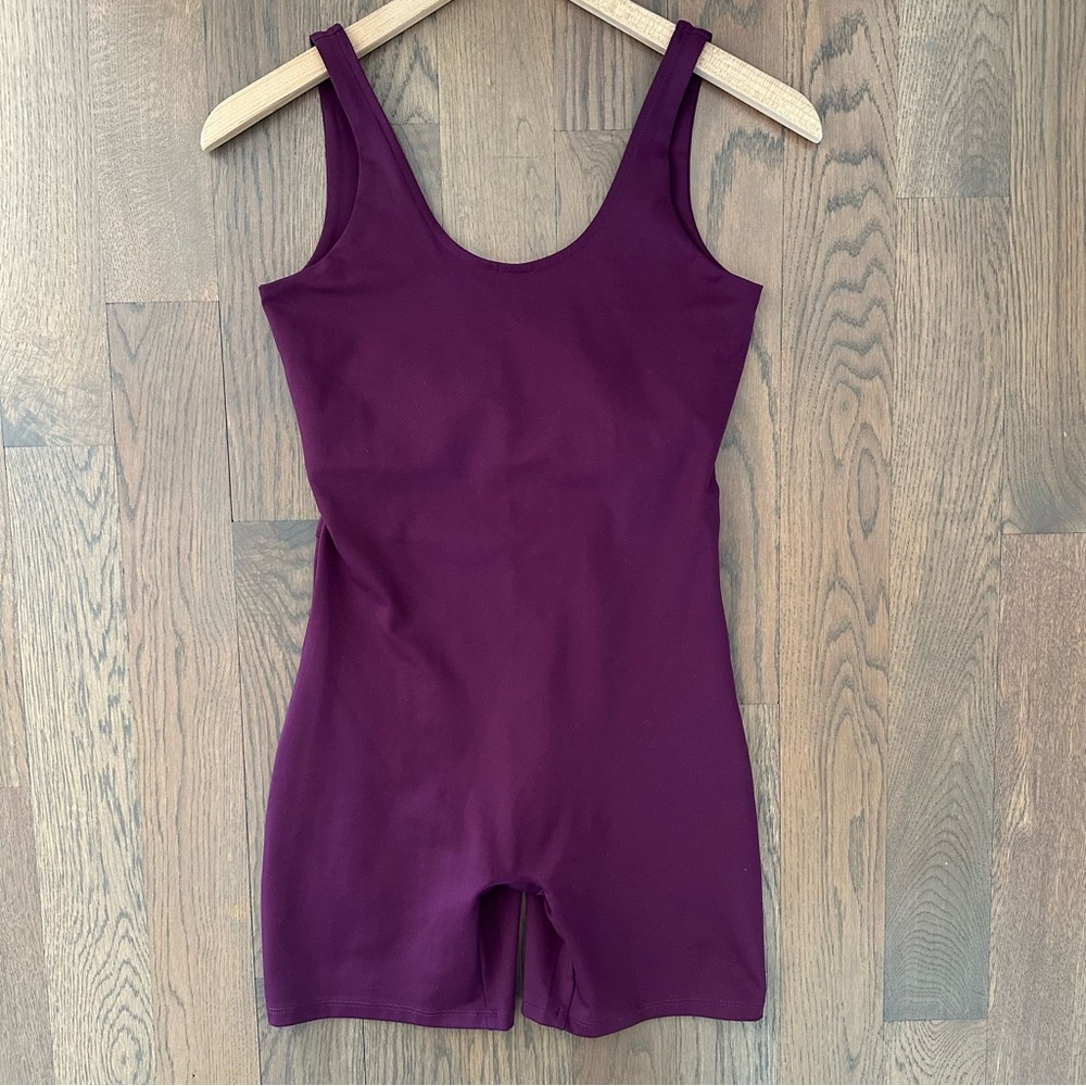 Girlfriend Collective Skyline Sleeveless Bike Unitard Bodysuit in Purple Medium